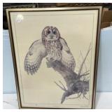 24"h., 19"w Signed Bryan Reed Tawny Owl Print