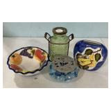 Ceramic Bowls, Glass Bottle, and Bowl