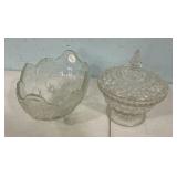 Pressed Glass Candy Dish and Footed Bowl