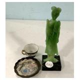 Satsuma Demitasse and Faux Jade Figurine 8"