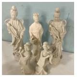 Five Asian Geisha Ceramic Figurines 12"