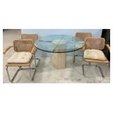 Postmodern glass and travertine dining table set 2