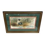 Signed Watercolor of Fisherman 26'h., 39'w