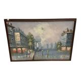 A. Herbert Painting of City Scape on Canvas