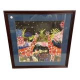 Signed Mike Smith Watercolor Print of Giraffes