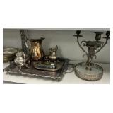 Silverplate Serving Pieces, Tray, and Candle Holde