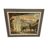VTG Painting of Deer on Board