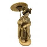 Japanese ivory Style okimono geisha with a parasol