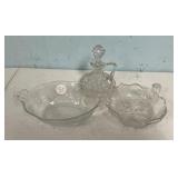 Cruet Decanter, Nappy, and Glass Bowls
