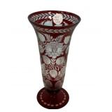 Bohemian Red Cut to Clear Vase 9'