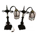 Pair of Victorian Style Slag Glass Lamps 22'