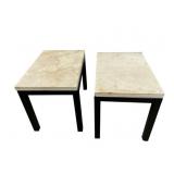 Pair of Crate & Barrel Parsons Travertine Side Tab