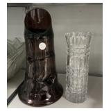 Heavy Glass Flower Vase and Art Glass Vase