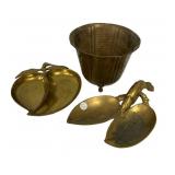Brass Footed Planter, Apple Dish, and Lobster Trin