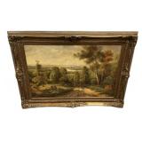 33'h., 44'w English Landscape Painting Signed Fr
