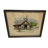 Adams Blacksmith Cross Stitch Framed 18'h., 21'w
