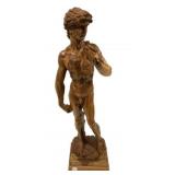 Signed Suno Carved Olive Wood Statue 27'