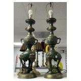 Pair of Chinoiserie James Mont style green bronze