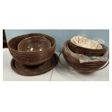 Group of pencil reed rattan bowls