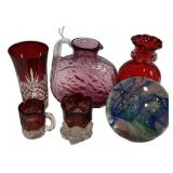 Glass Paper Weight, Pink Vase, Red Vases