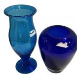 Two Blue Flower Vases