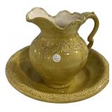 Signed Massey Ceramic Wash Pitcher and Bowl