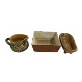 Shawnee Bowl, Gravy Server, and Pottery Tub