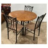Modern Oak and Metal Round Table and Chair Set