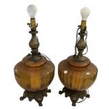 Pair of Mid Century Amber Glass Lamps