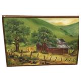 Signed Pat Regan 1970 Folk Art Barn Painting