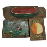 Pat Regan Signed Painted Wood Blocks 12'w