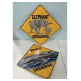 Elephant Crossing and Whale Crossing Signs 16'