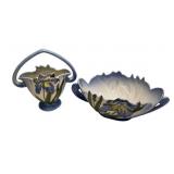 Camark Pottery Iris Blue bowl and handled basket s