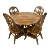 1980's Oak Round Pedestal Kitchen Table Set