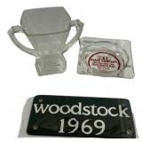 Glass Ashtray, Woodstock 1969, and Vase