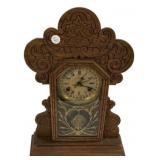 Antique Leopold Oak Pressed Mantle Clock 22'