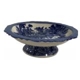 Blue and White 12' Ironstone Pedestal Bowl 12'di