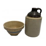 Stoneware Mixing Bowl and Whiskey Jug