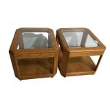 Pair of Light Oak Glass Lamp Tables 20'h., 24'wh