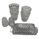 Fostoria American Clear Glasses, Butter Dish, and