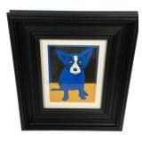 Framed Blue Dog My Cubist Corner Print 16"h., 13"