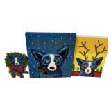 2000 Blue Dog Christmas Book with Ornament and Car