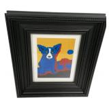Framed Blue Dog Print 16"h 13"w