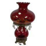 VTG Cranberry Glass Globe Parlor Lamp 25"h