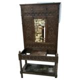 19th Century Gothic Revival Oak Hall Tree 82"h.,