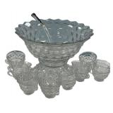 Large Fostoria American Clera Punch Bowl and Cups