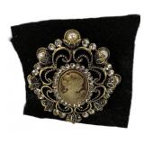Large Vintage Cameo Style Broach 3"