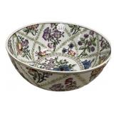 Chinese Floral Pottery Bowl 10"dia