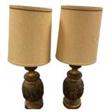 Pair of Leaf Embossed Mid Century Buffet Lamps 45"