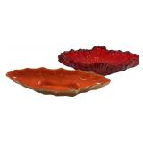 15" Red Glass Boat and Ceramic Boat with Chip